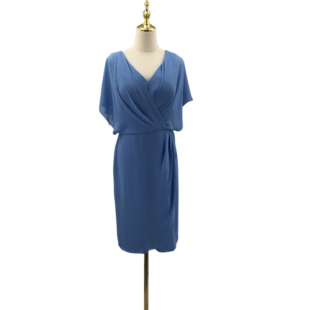 AW BRIDAL 10 L dusty blue mother of bride faux wrap knee length dress NEW 0B10